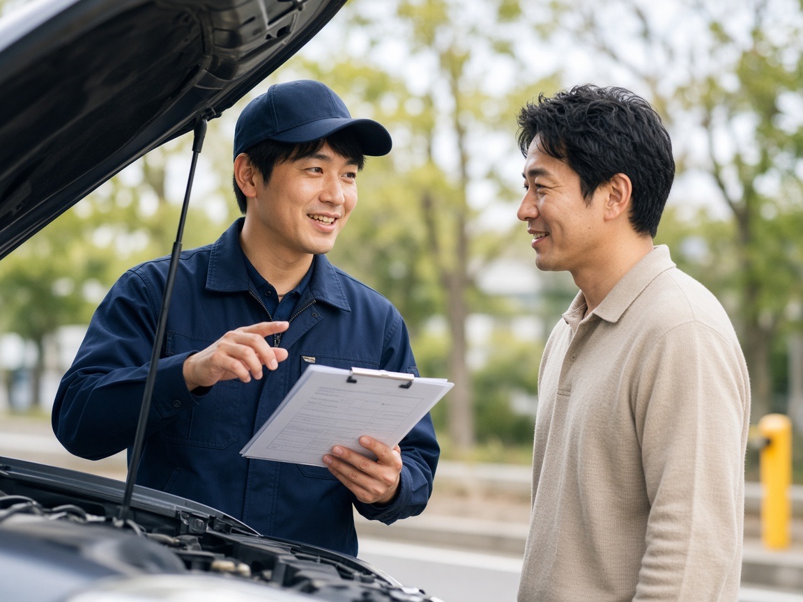 作業内容と料金を説明するスタッフ